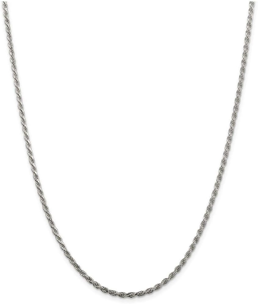Sterling Silver 2.25mm Shiny-Cut Rope Chain Necklace For Men.