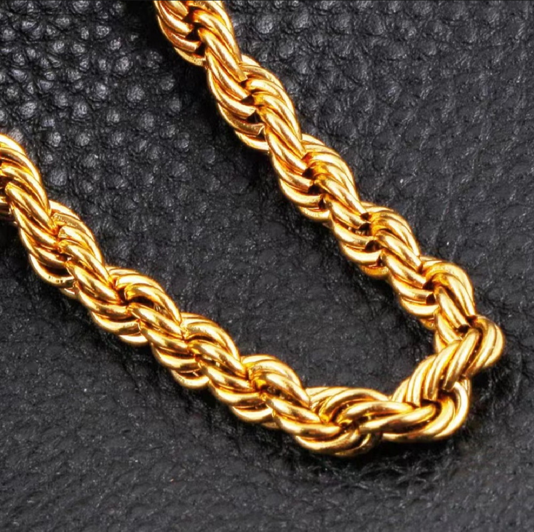 Sterling Golden 2.25mm Shiny-Cut Rope Chain Necklace For Men.