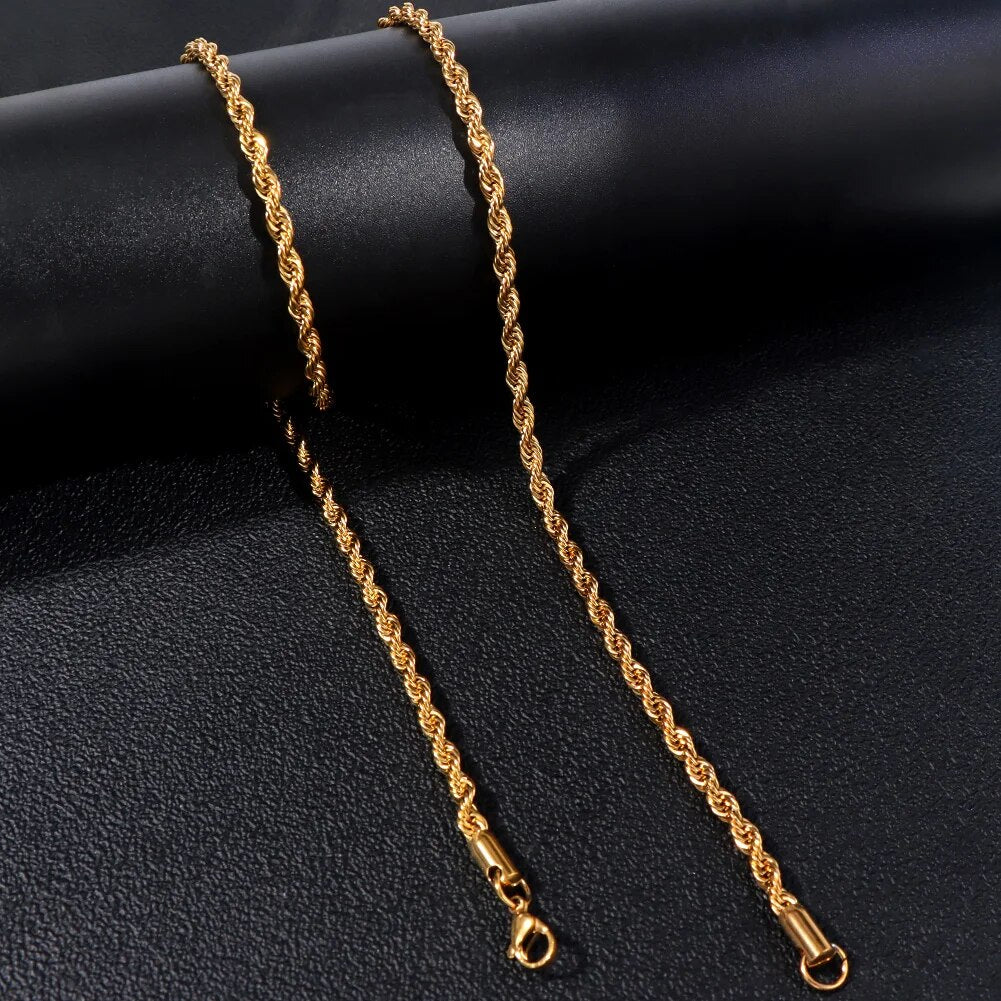 Sterling Golden 2.25mm Shiny-Cut Rope Chain Necklace For Men.