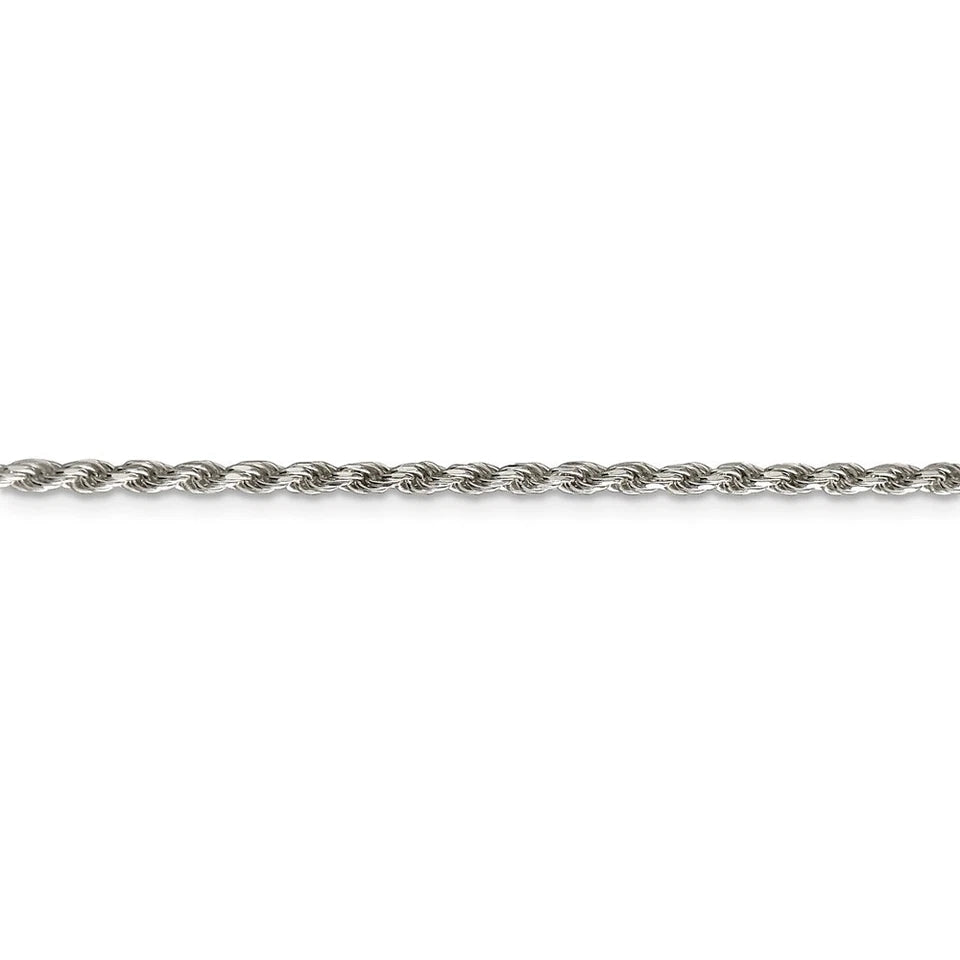 Sterling Silver 2.25mm Shiny-Cut Rope Chain Necklace For Men.